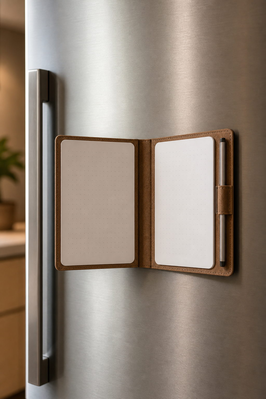 Magboard Wallet held magnetically on a fridge