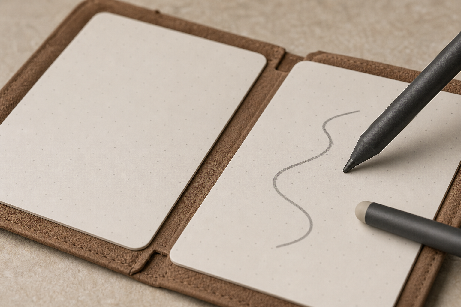 Macro detail of stylus and eraser end on Magboard Wallet magnetic surface