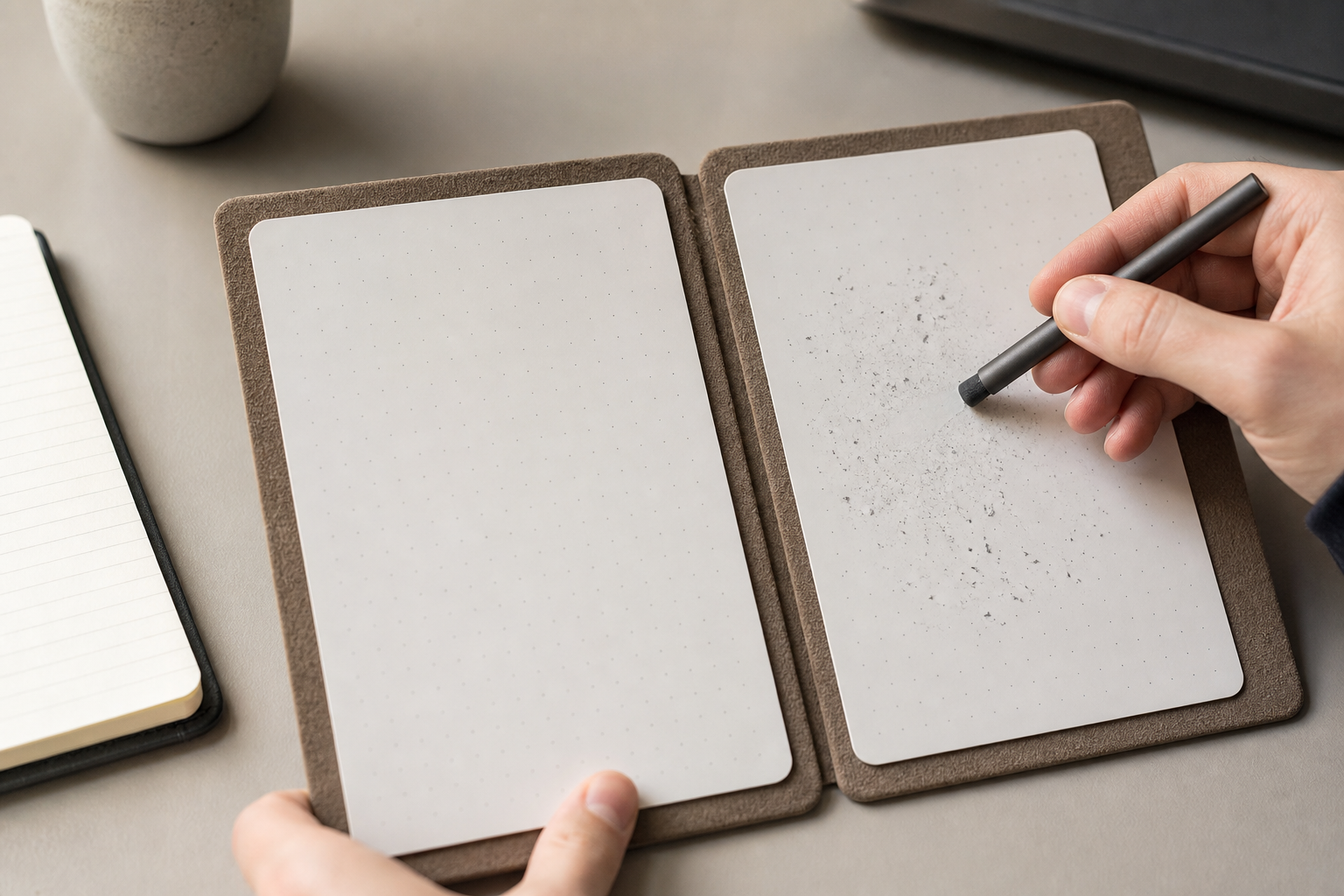 Magboard Wallet erased by the stylus end on a desk